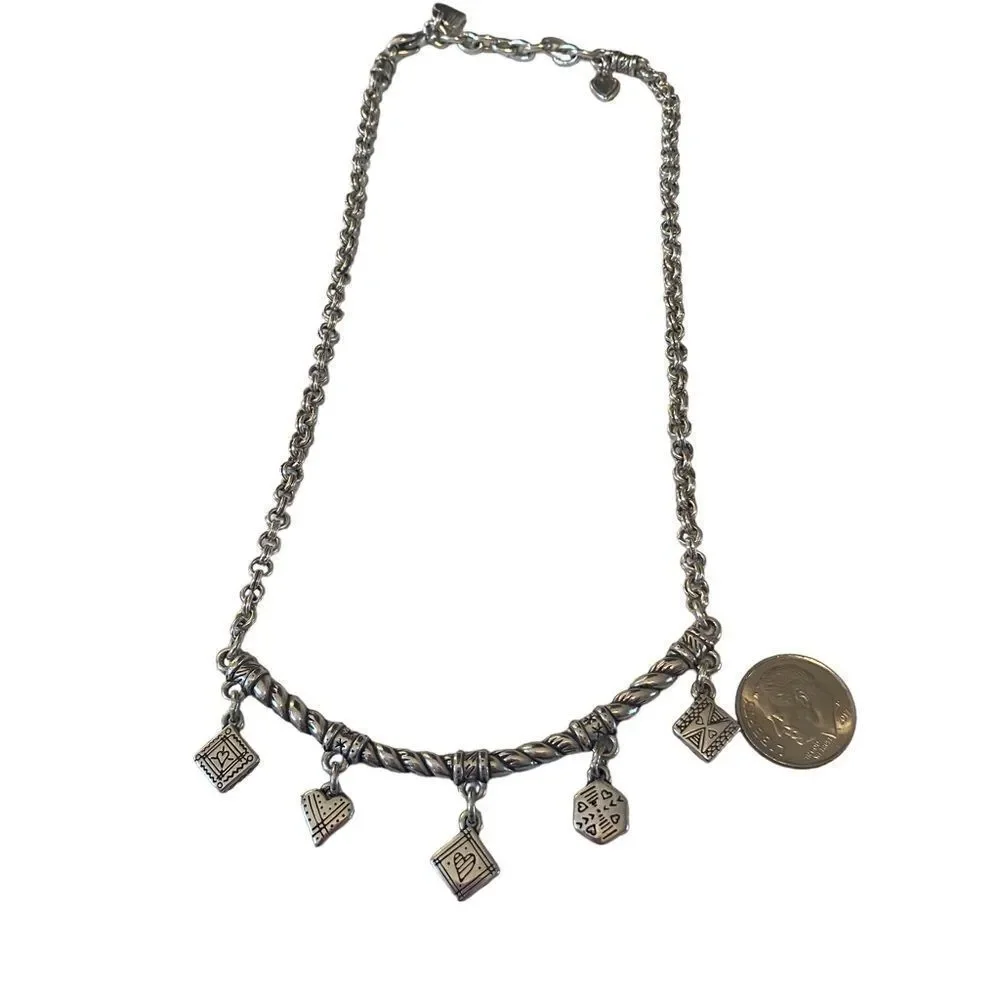 Brighton Silver Toned Bar Charm Necklace. 6 Double Sided Charms in all.